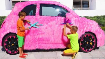Kids Brush and Comb a Fluffy Pink Car in a Fun Furry Adventure